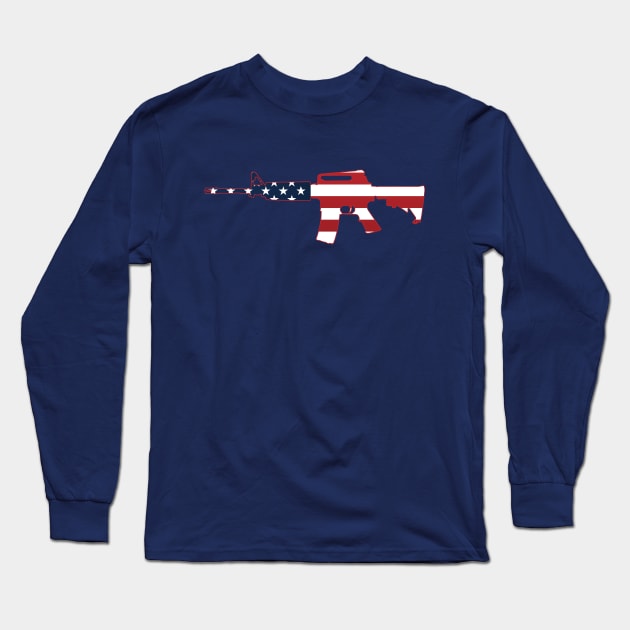 AR-15 Stars & Stripes Rifle Silhouette Long Sleeve T-Shirt by hobrath